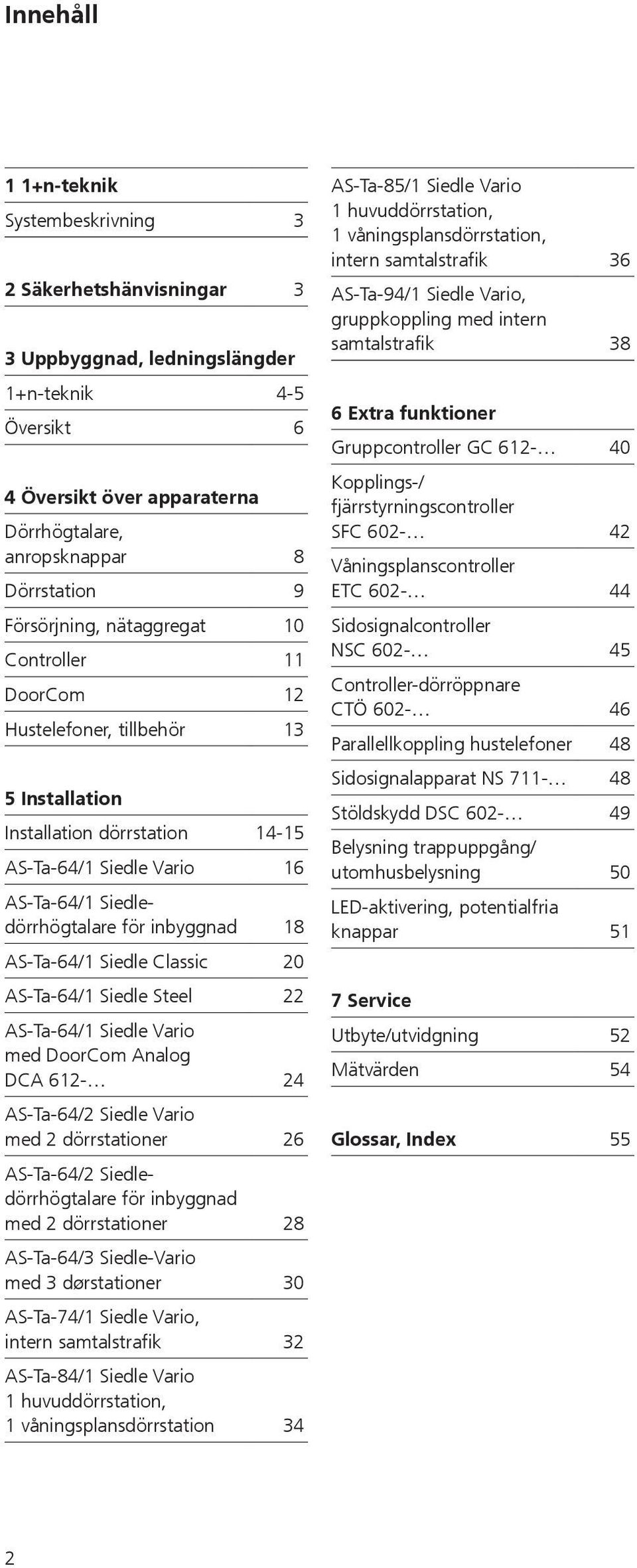 18 AS-Ta-64/1 Siedle Classic 20 AS-Ta-64/1 Siedle Steel 22 AS-Ta-64/1 Siedle Vario med DoorCom Analog DCA 612-24 AS-Ta-64/2 Siedle Vario med 2 dörrstationer 26 AS-Ta-64/2 Siedledörrhögtalare för