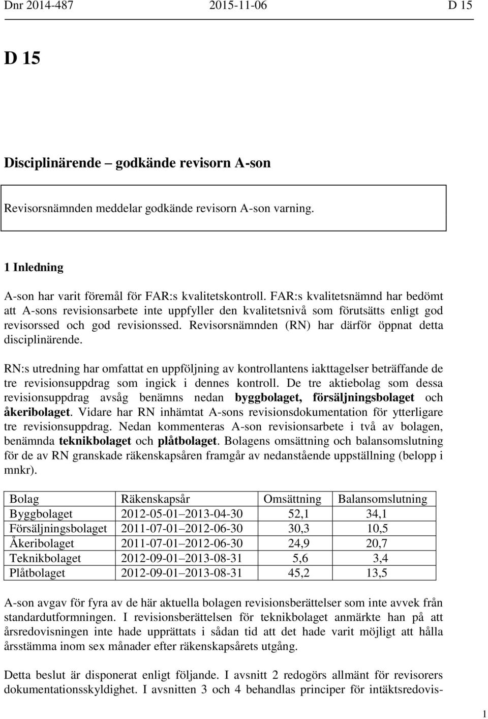 Revisorsnämnden (RN) har därför öppnat detta disciplinärende.