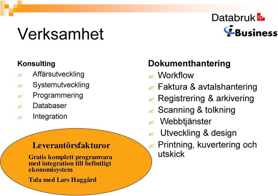 Dokumenthantering Workflow Faktura & avtalshantering Registrering & arkivering Scanning &