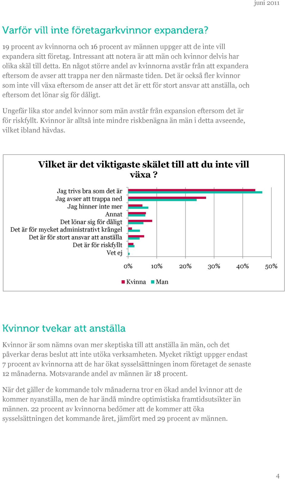Det är också fler kvinnor som inte vill växa eftersom de anser att det är ett för stort ansvar att anställa, och eftersom det lönar sig för dåligt.