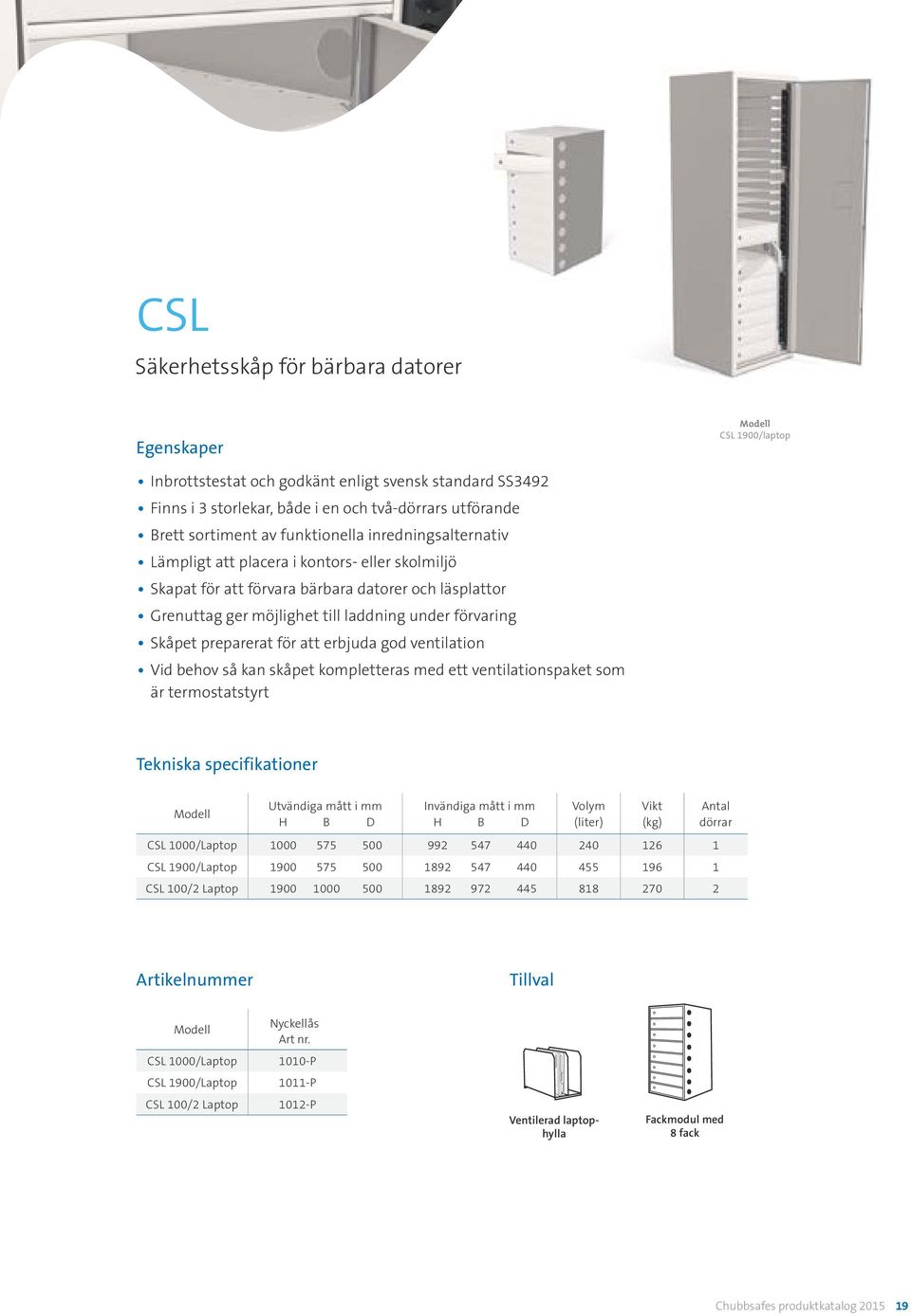 att erbjuda god ventilation Vid behov så kan skåpet kompletteras med ett ventilationspaket som är termostatstyrt Tekniska specifikationer Utvändiga mått i mm Invändiga mått i mm CSL 1000/Laptop 1000