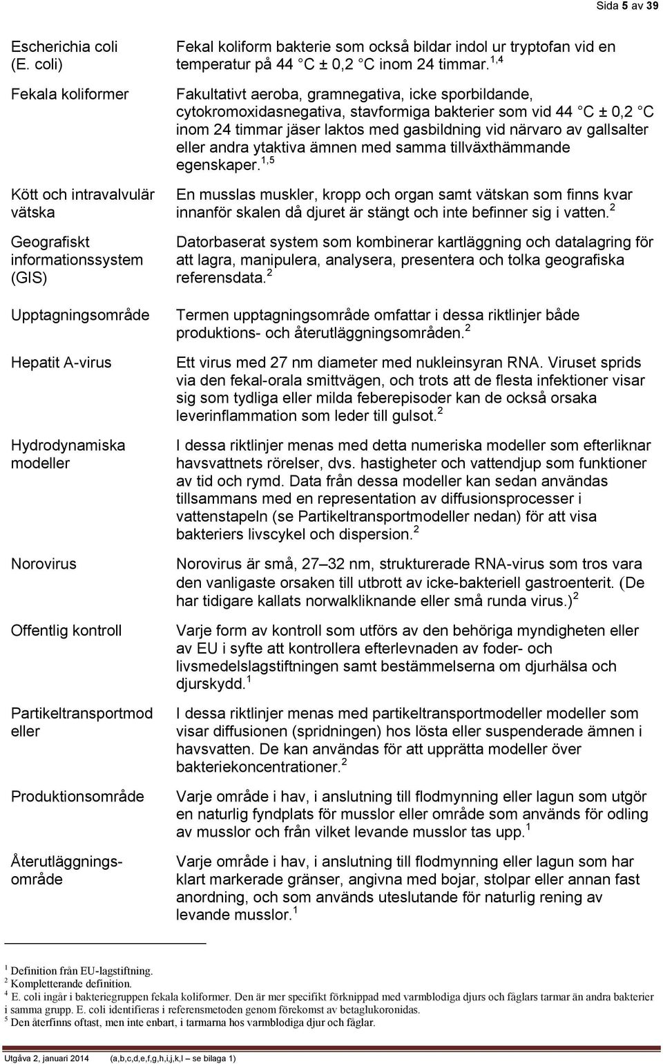 eller Produktionsområde Återutläggningsområde Fekal koliform bakterie som också bildar indol ur tryptofan vid en temperatur på 44 C ± 0,2 C inom 24 timmar.