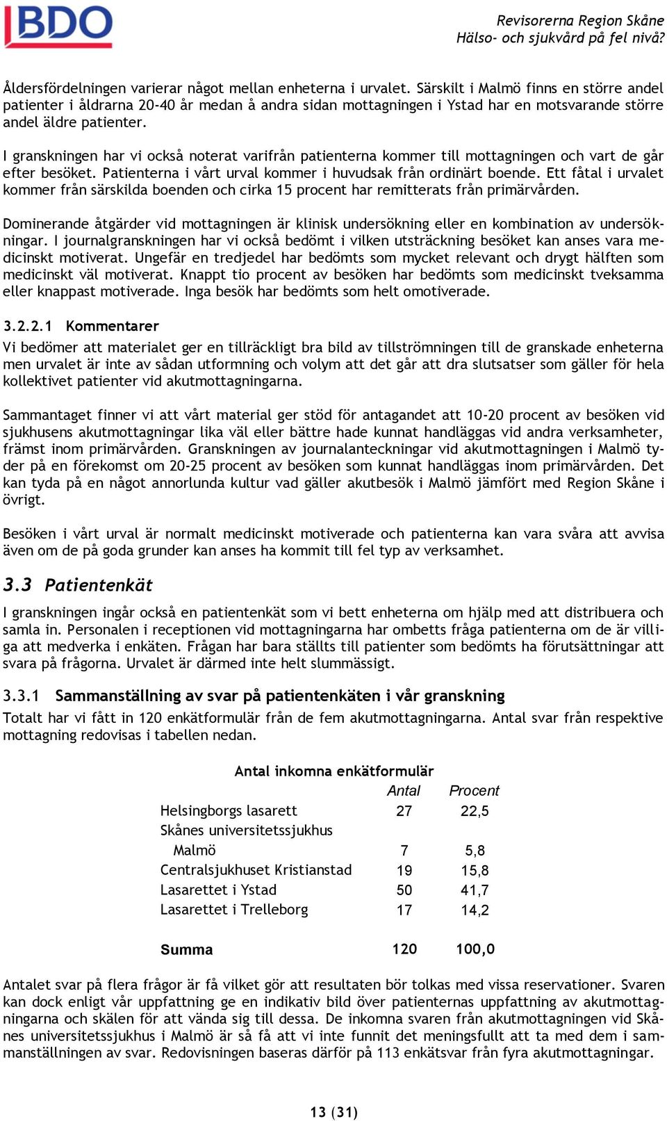 I granskningen har vi också noterat varifrån patienterna kommer till mottagningen och vart de går efter besöket. Patienterna i vårt urval kommer i huvudsak från ordinärt boende.