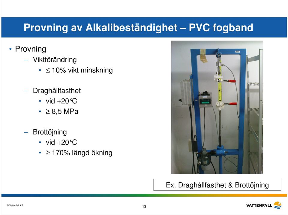 Draghållfasthet vid +20 C 8,5 MPa Brottöjning