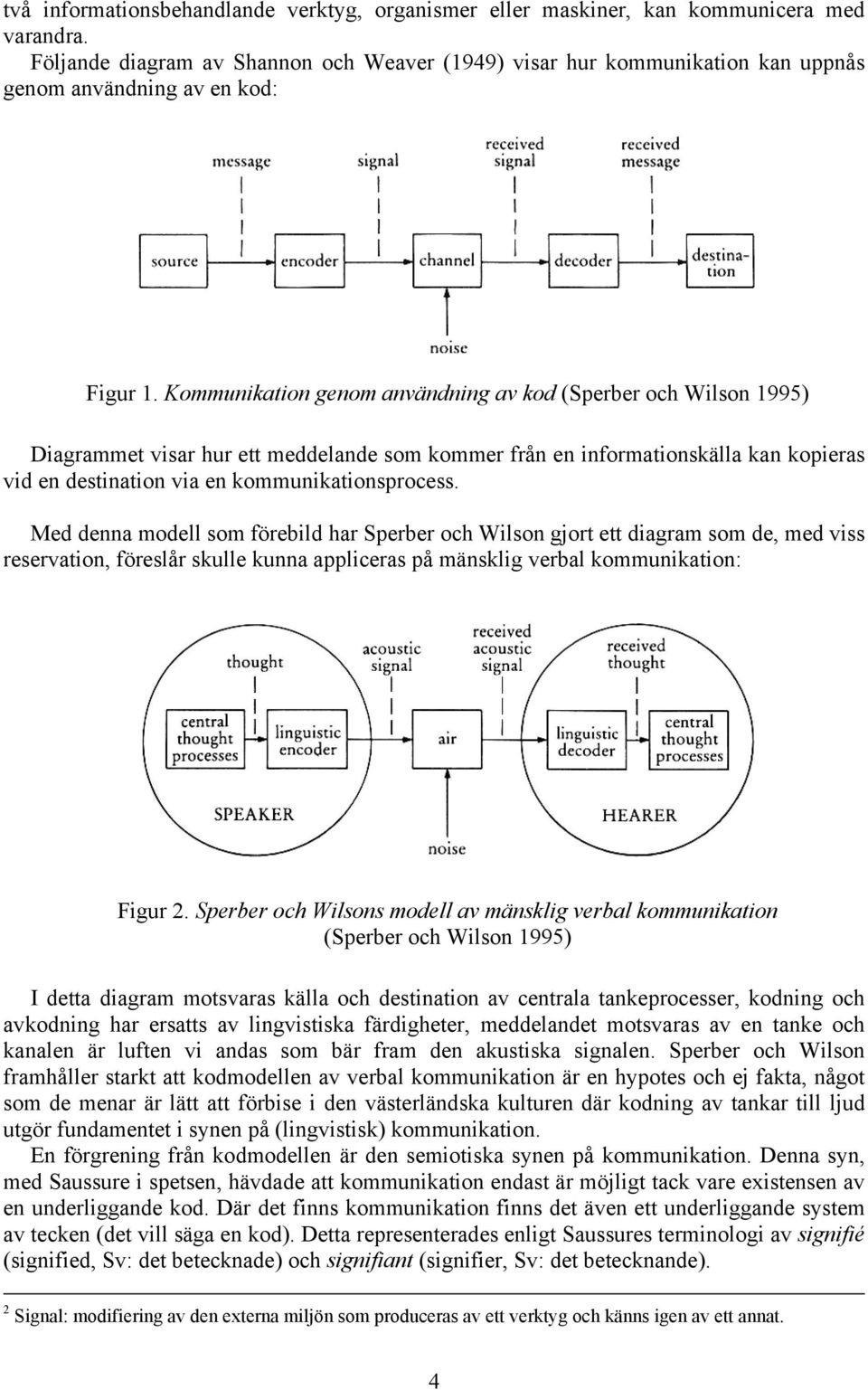 Kommunikation genom användning av kod (Sperber och Wilson 1995) Diagrammet visar hur ett meddelande som kommer från en informationskälla kan kopieras vid en destination via en kommunikationsprocess.