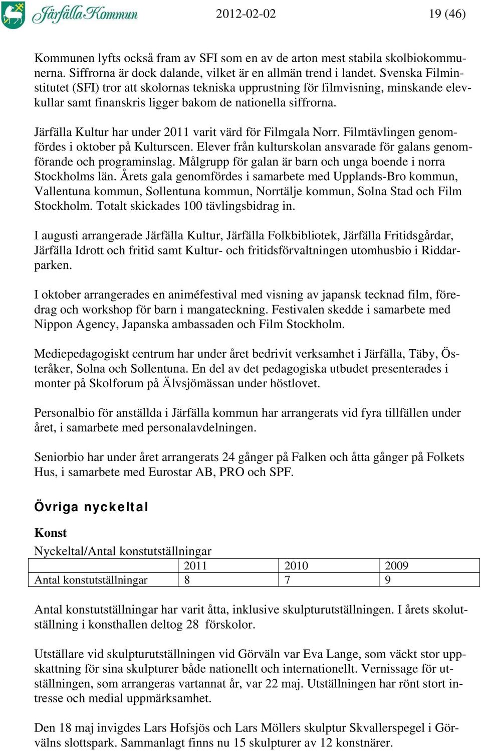 Järfälla Kultur har under 2011 varit värd för Filmgala Norr. Filmtävlingen genomfördes i oktober på Kulturscen. Elever från kulturskolan ansvarade för galans genomförande och programinslag.