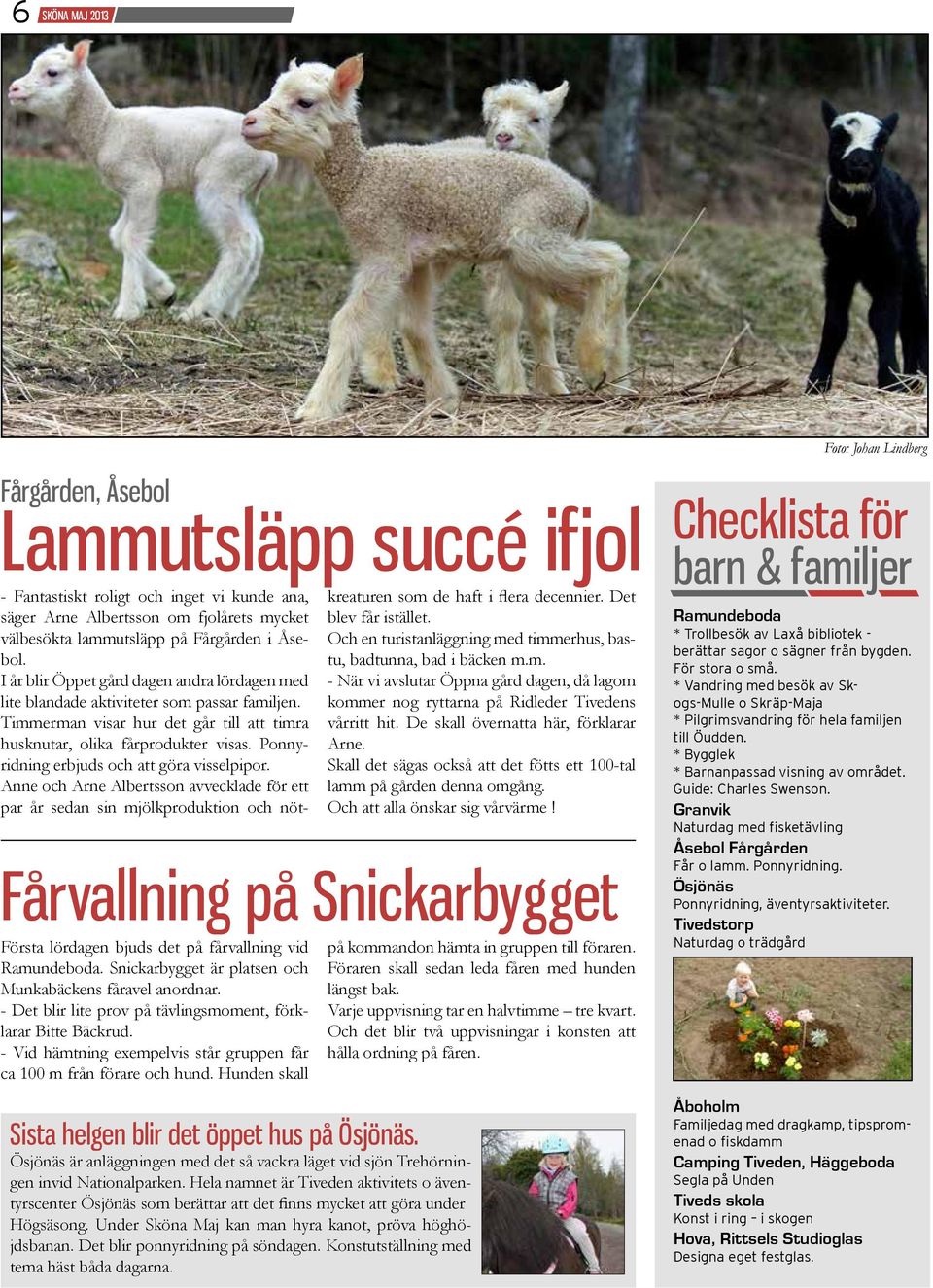 kommer nog ryttarna på Ridleder Tivedens Timmerman visar hur det går till att timra vårritt hit. De skall övernatta här, förklarar husknutar, olika fårprodukter visas. Ponnyridning Arne.