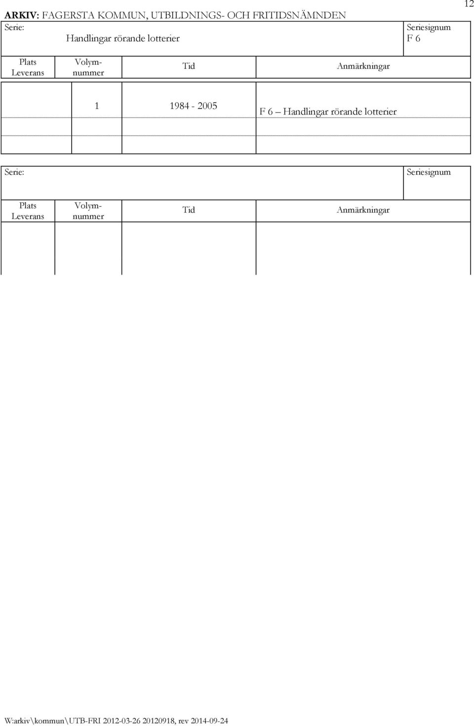 Handlingar rörande lotterier F 6