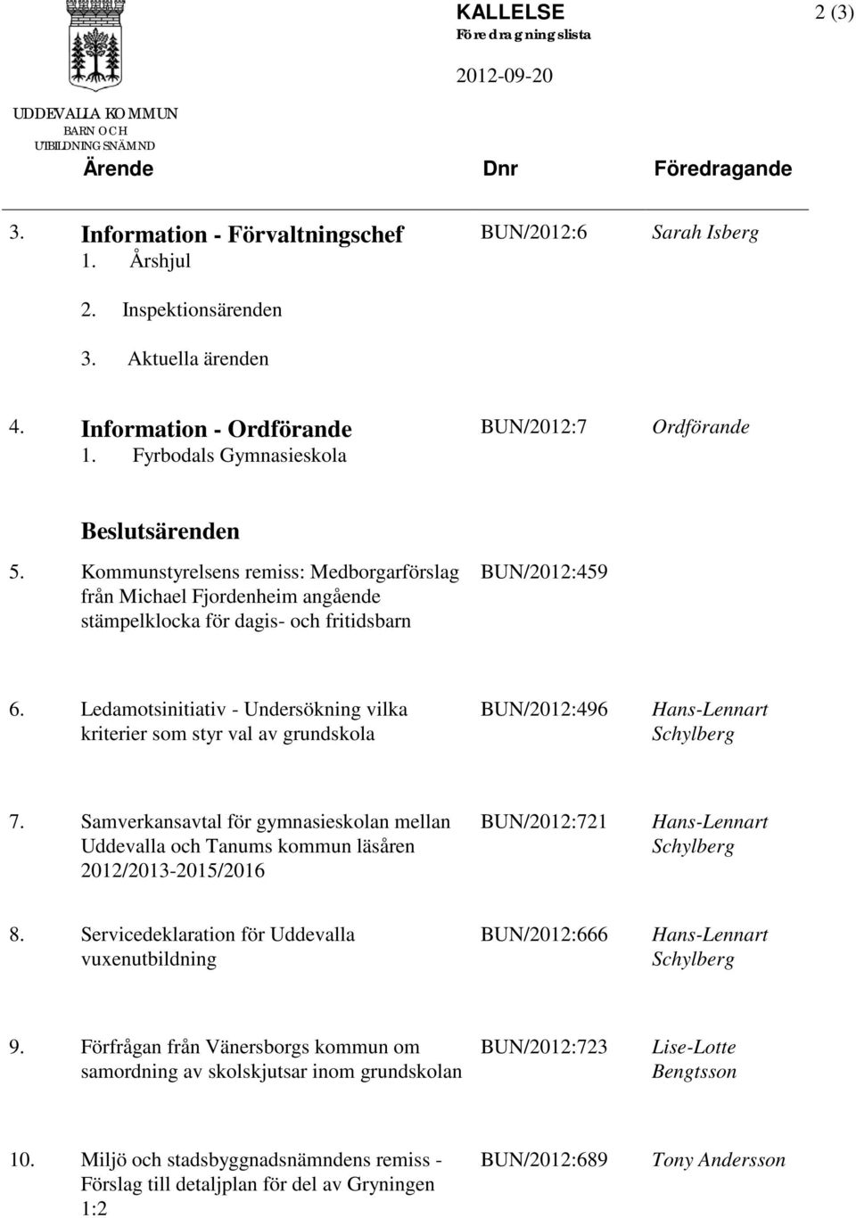 Kommunstyrelsens remiss: Medborgarförslag från Michael Fjordenheim angående stämpelklocka för dagis- och fritidsbarn BUN/2012:459 6.