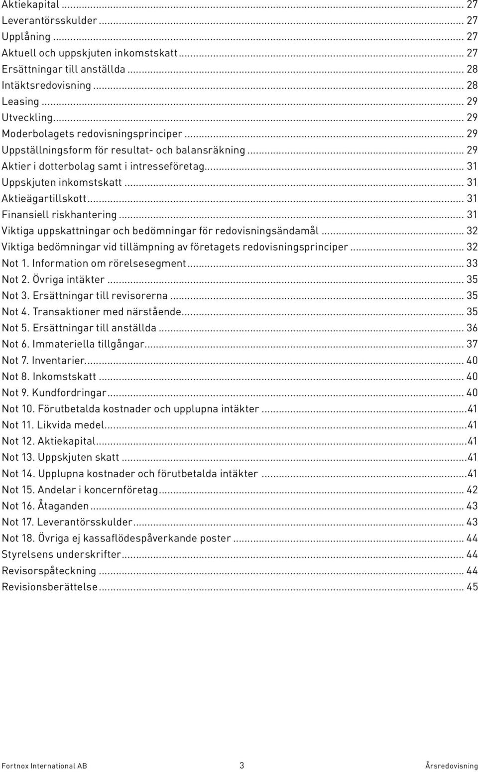 .. 31 Aktieägartillskott... 31 Finansiell riskhantering... 31 Viktiga uppskattningar och bedömningar för redovisningsändamål.
