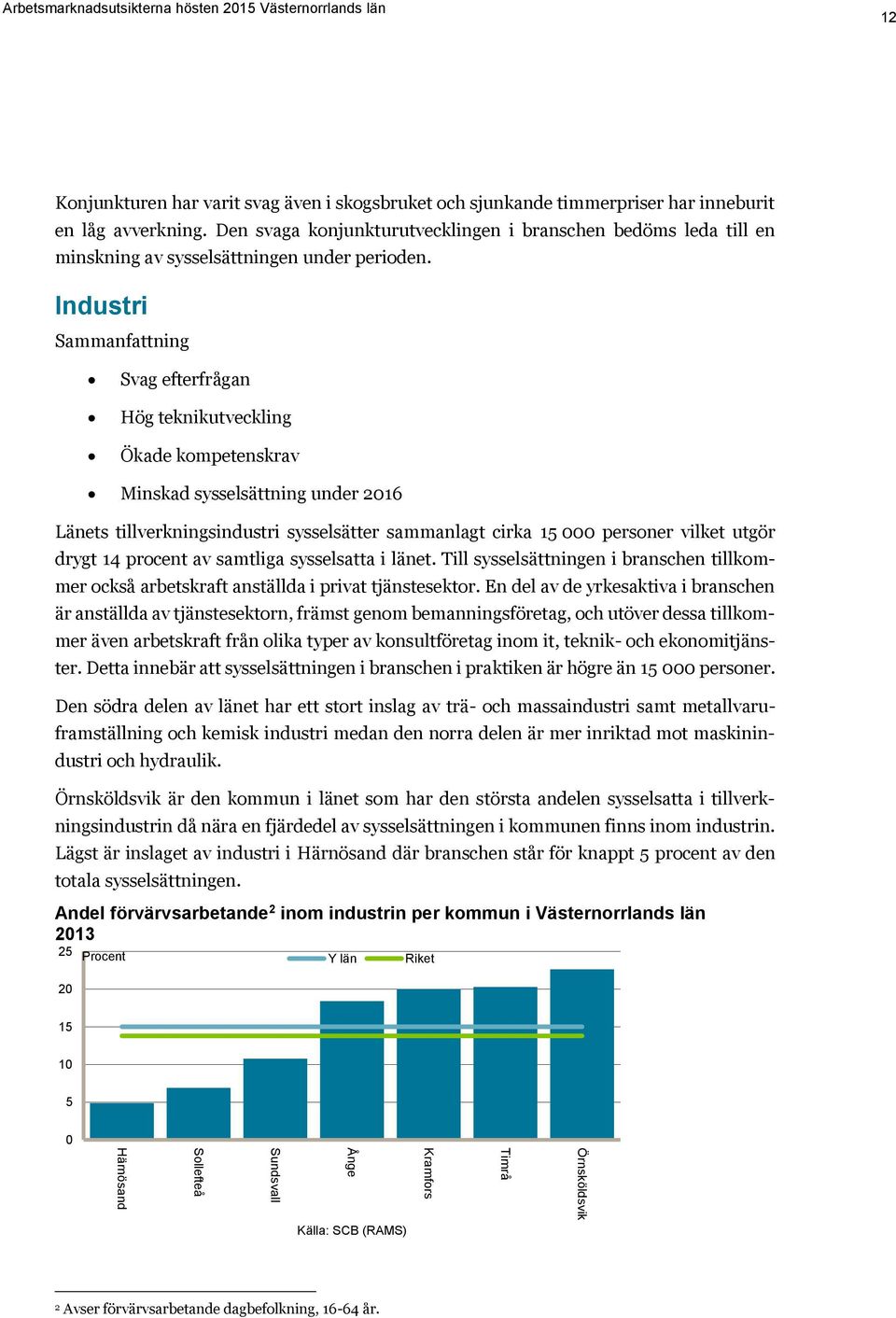 Industri Sammanfattning Svag efterfrågan Hög teknikutveckling Ökade kompetenskrav Minskad sysselsättning under 2016 Länets tillverkningsindustri sysselsätter sammanlagt cirka 15 000 personer vilket