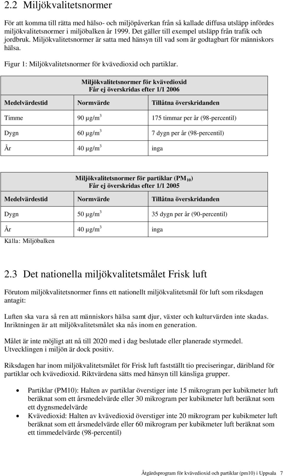 Figur 1: Miljökvalitetsnormer för kvävedioxid och partiklar.