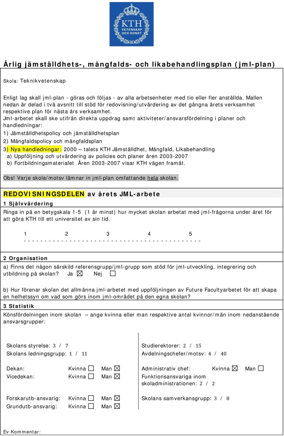 Jml-arbetet skall ske utifrån direkta uppdrag samt aktiviteter/ansvarsfördelning i planer och handledningar: 1) Jämställdhetspolicy och jämställdhetsplan 2) Mångfaldspolicy och mångfaldsplan 3) Nya