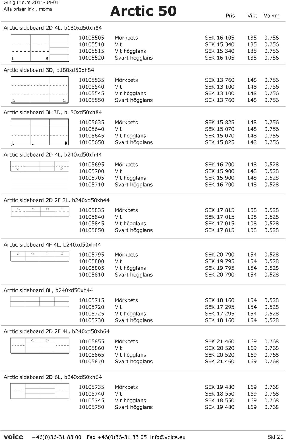 högglans SEK 13 100 148 0,756 10105550 Svart högglans SEK 13 760 148 0,756 10105635 Mörkbets SEK 15 825 148 0,756 10105640 Vit SEK 15 070 148 0,756 10105645 Vit högglans SEK 15 070 148 0,756 10105650