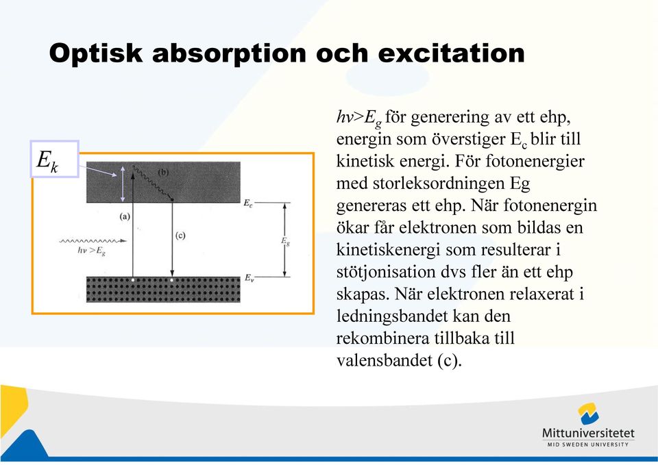 När fotonenergin ökar får elektronen som bildas en kinetiskenergi som resulterar i stötjonisation dvs