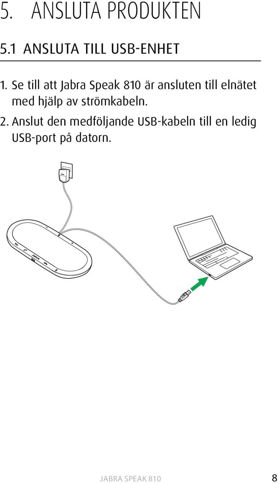 elnätet med hjälp av strömkabeln. 2.