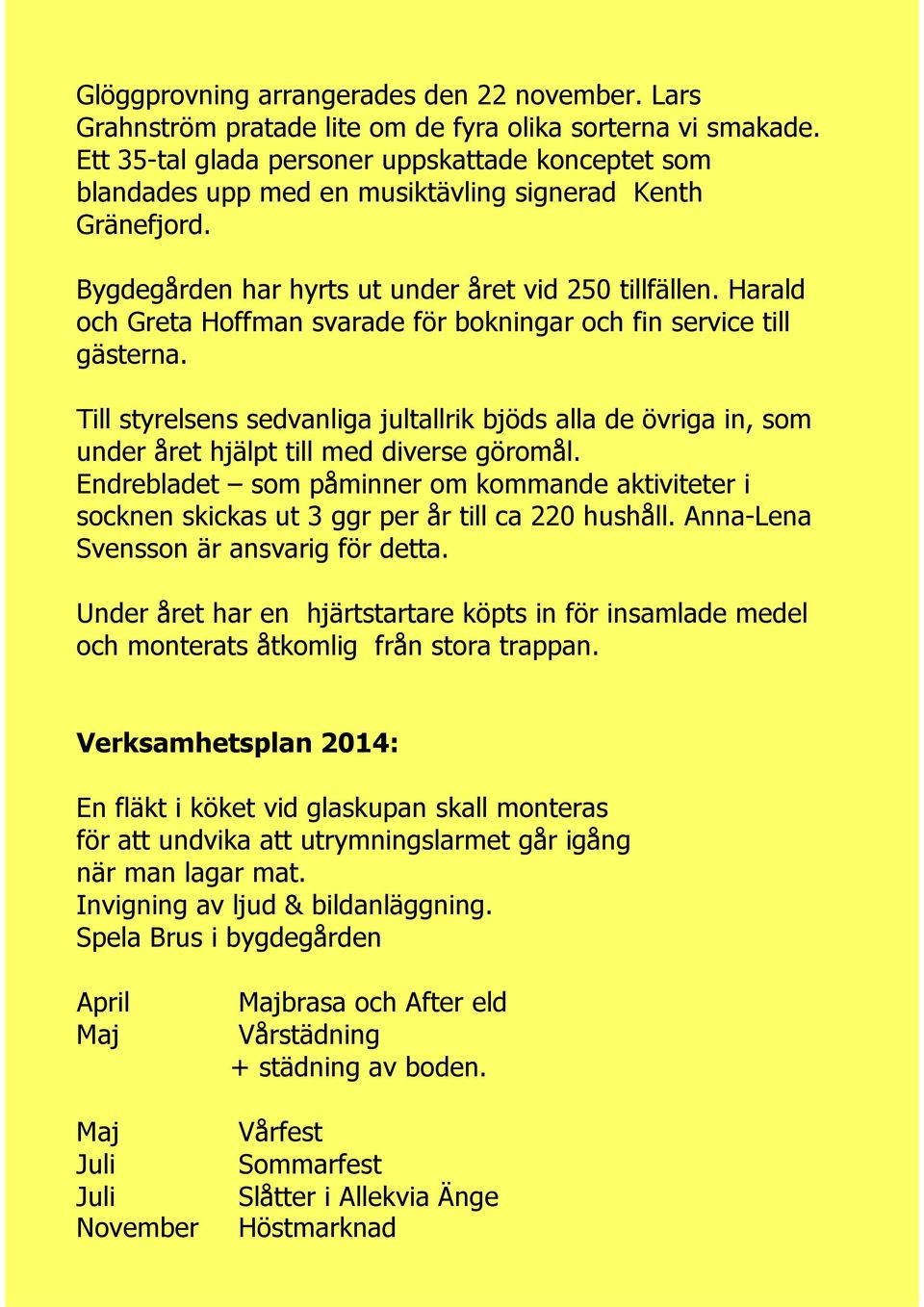 Harald och Greta Hoffman svarade för bokningar och fin service till gästerna. Till styrelsens sedvanliga jultallrik bjöds alla de övriga in, som under året hjälpt till med diverse göromål.