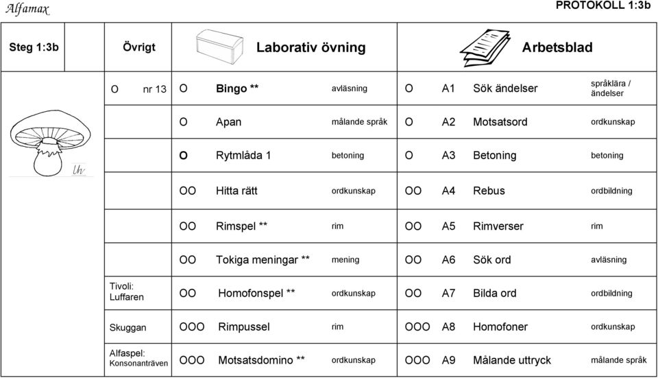 OO A5 Rimverser rim OO Tokiga meningar ** mening OO A6 Sök ord avläsning Tivoli: Luffaren OO Homofonspel ** ordkunskap OO A7 Bilda ord