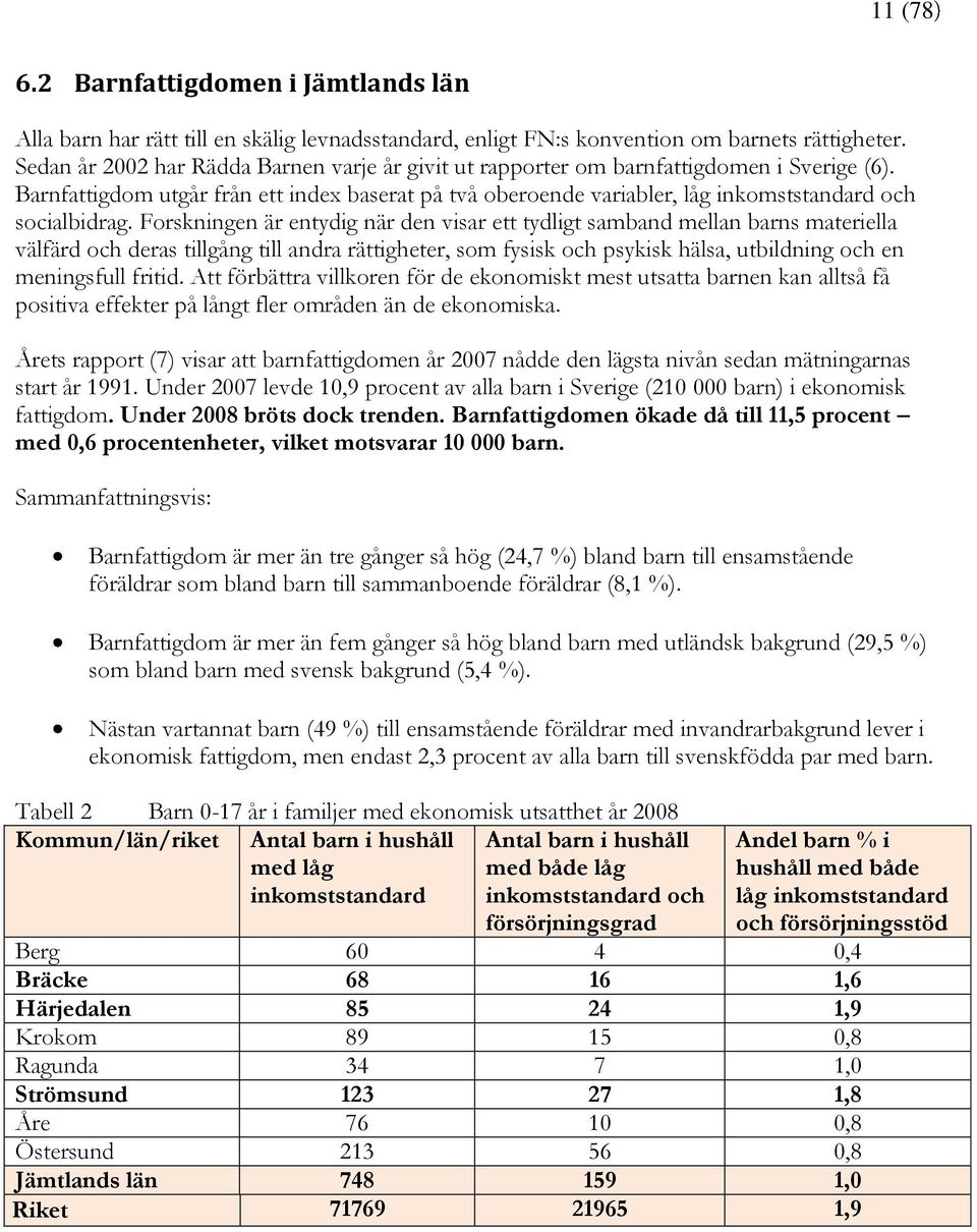 Barnfattigdom utgår från ett index baserat på två oberoende variabler, låg inkomststandard och socialbidrag.