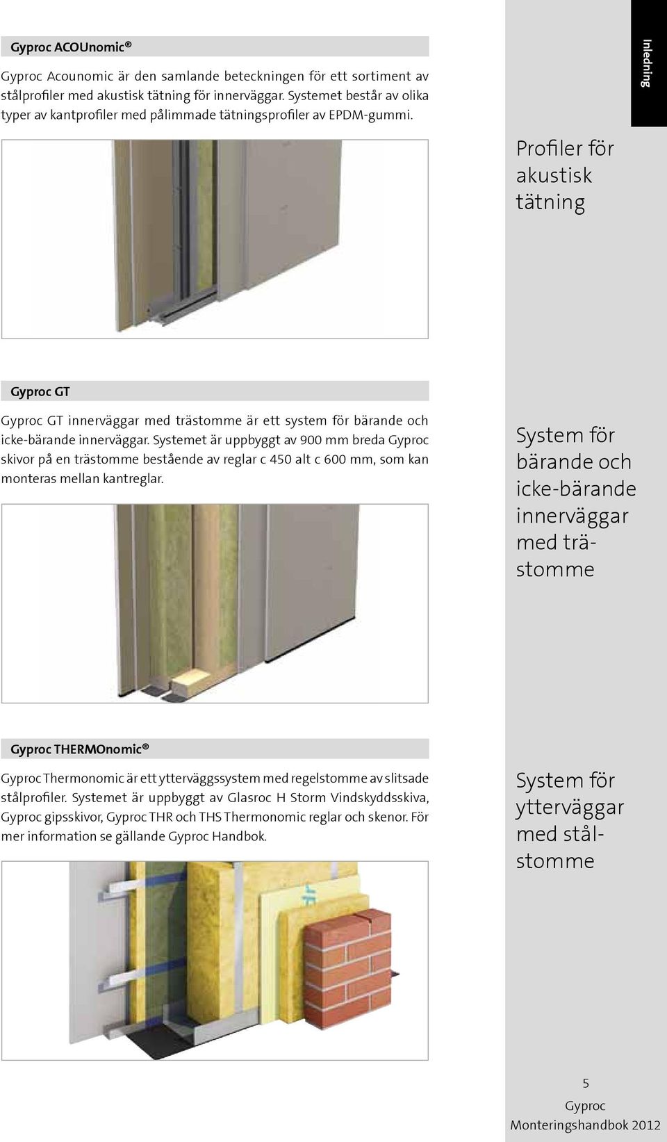 Profiler för akustisk tätning Inledning GT GT med trästomme är ett system för bärande och icke-bärande.