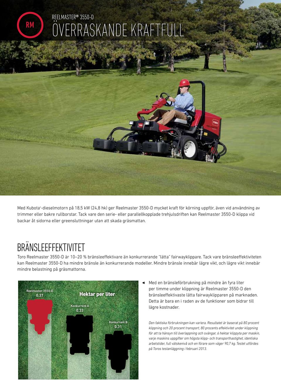 BRÄNSLEEFFEKTIVITET Toro Reelmaster 3550-D är 10 20 % bränsleeffektivare än konkurrerande lätta fairwayklippare.