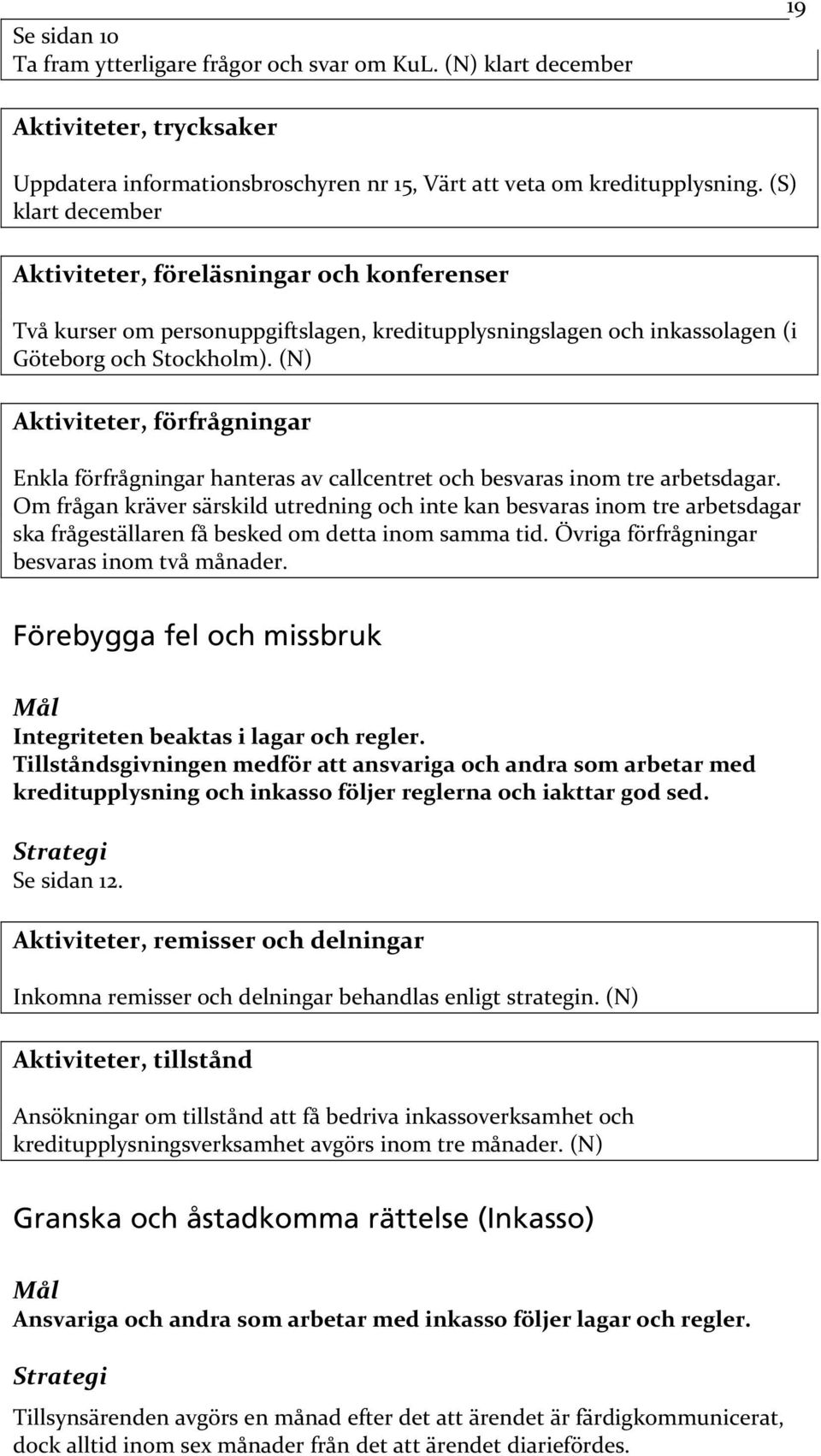 (N) Aktiviteter, förfrågningar Enkla förfrågningar hanteras av callcentret och besvaras inom tre arbetsdagar.