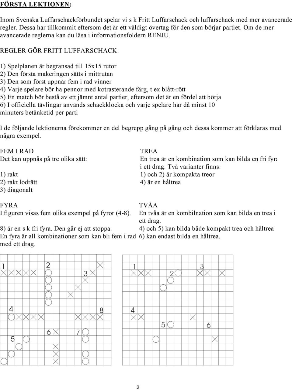 REGLER GÖR FRITT LUFFARSCHACK: 1) Spelplanen är begransad till 15x15 rutor 2) Den första makeringen sätts i mittrutan 3) Den som först uppnår fem i rad vinner 4) Varje spelare bör ha pennor med