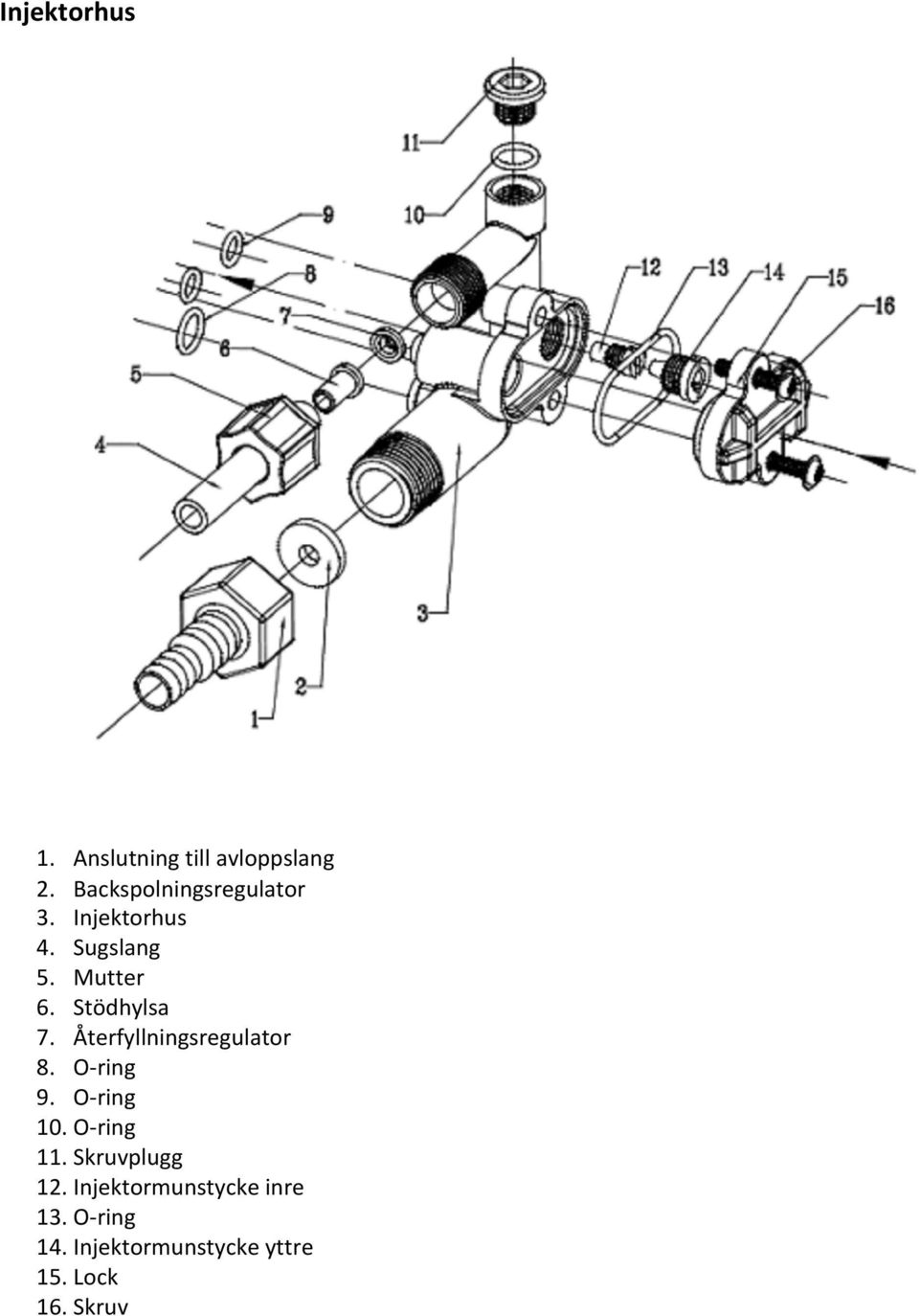 Stödhylsa 7. Återfyllningsregulator 8. O ring 9. O ring 10.