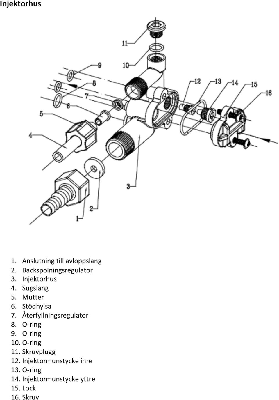 Stödhylsa 7. Återfyllningsregulator 8. O ring 9. O ring 10.