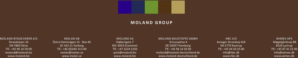 biz www.moland.biz MOLAND BAUSTOFFE GMBH Ericusspitze 4 DE-20457 Hamburg Tlf.: +45 96 14 50 00 moland@moland-deutschland.