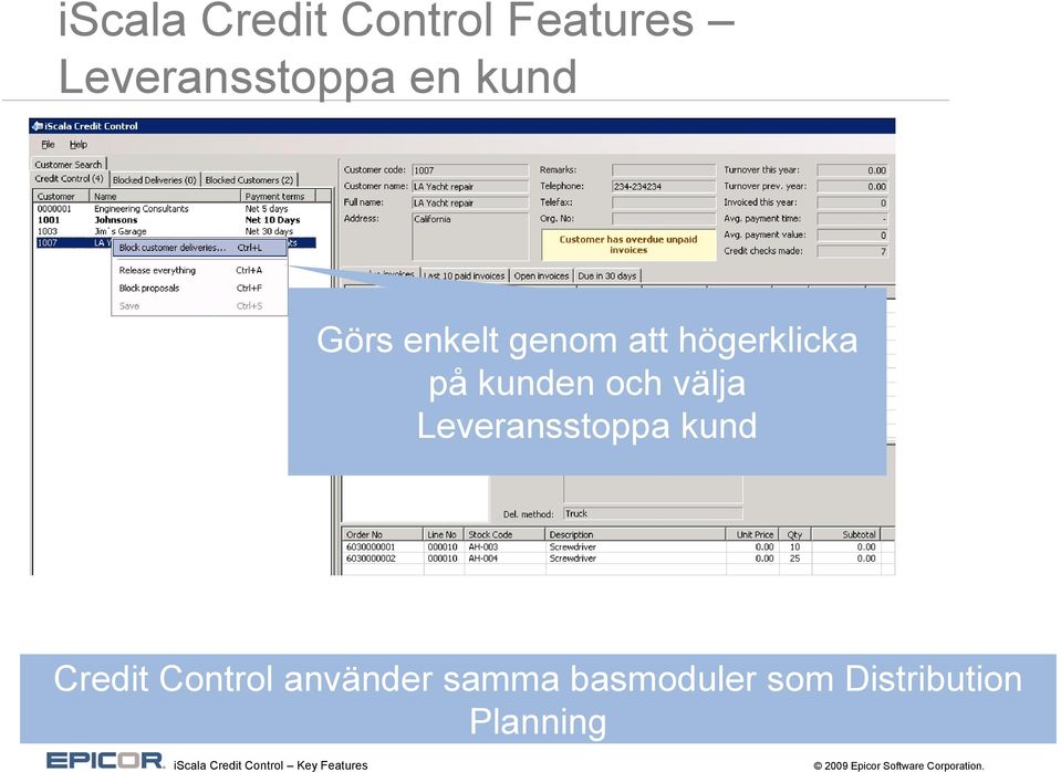 och välja Leveransstoppa kund Credit Control