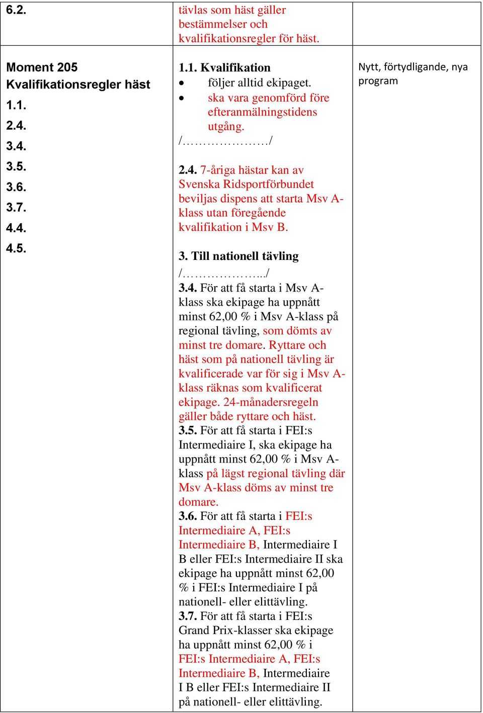 Till nationell tävling /.../ 3.4. För att få starta i Msv A- klass ska ekipage ha uppnått minst 62,00 % i Msv A-klass på regional tävling, som dömts av minst tre domare.