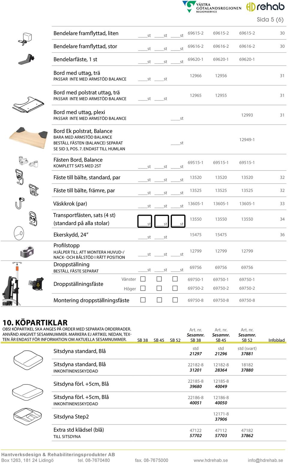 Bara med armstöd Balance Beställ fästen (Balance) separat se sid 3, pos. 7.