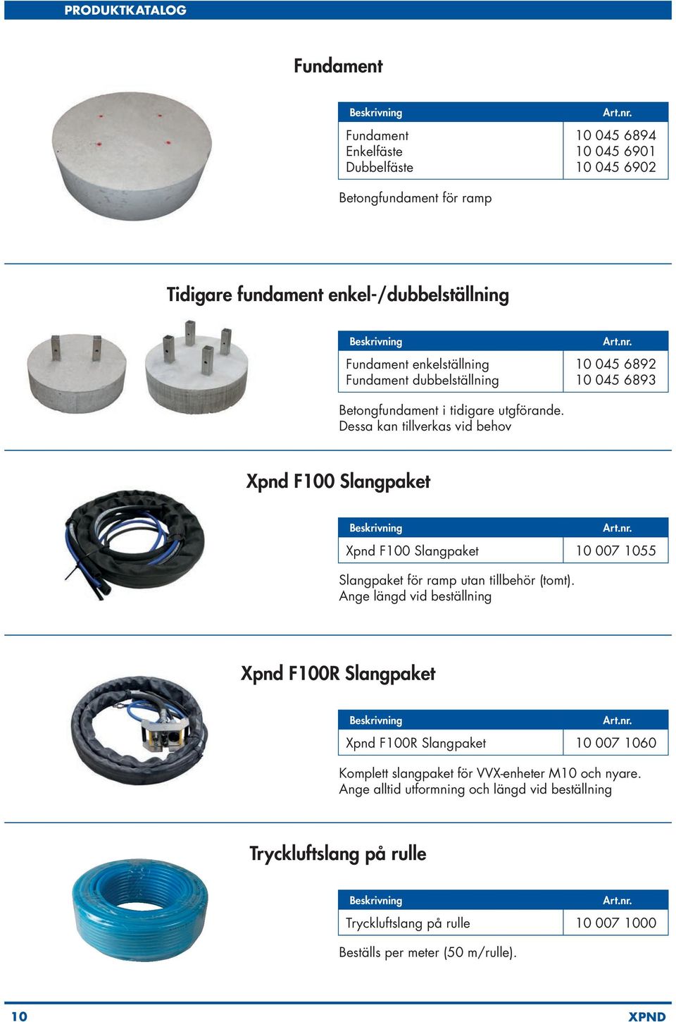 Dessa kan tillverkas vid behov Xpnd F100 Slangpaket Xpnd F100 Slangpaket 10 007 1055 Slangpaket för ramp utan tillbehör (tomt).