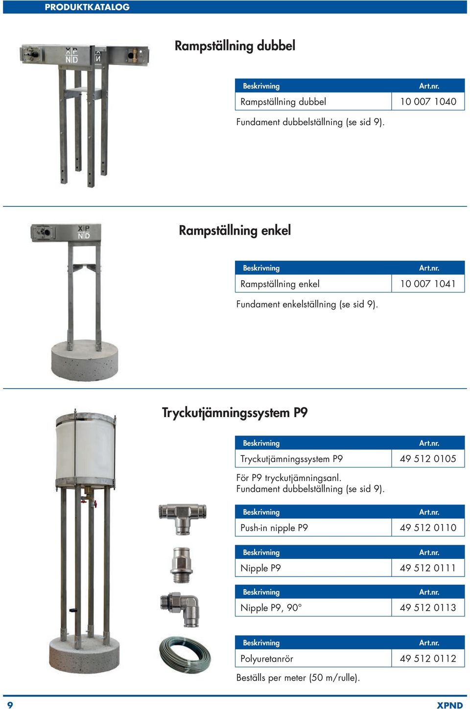 Tryckutjämningssystem P9 Tryckutjämningssystem P9 49 512 0105 För P9 tryckutjämningsanl.