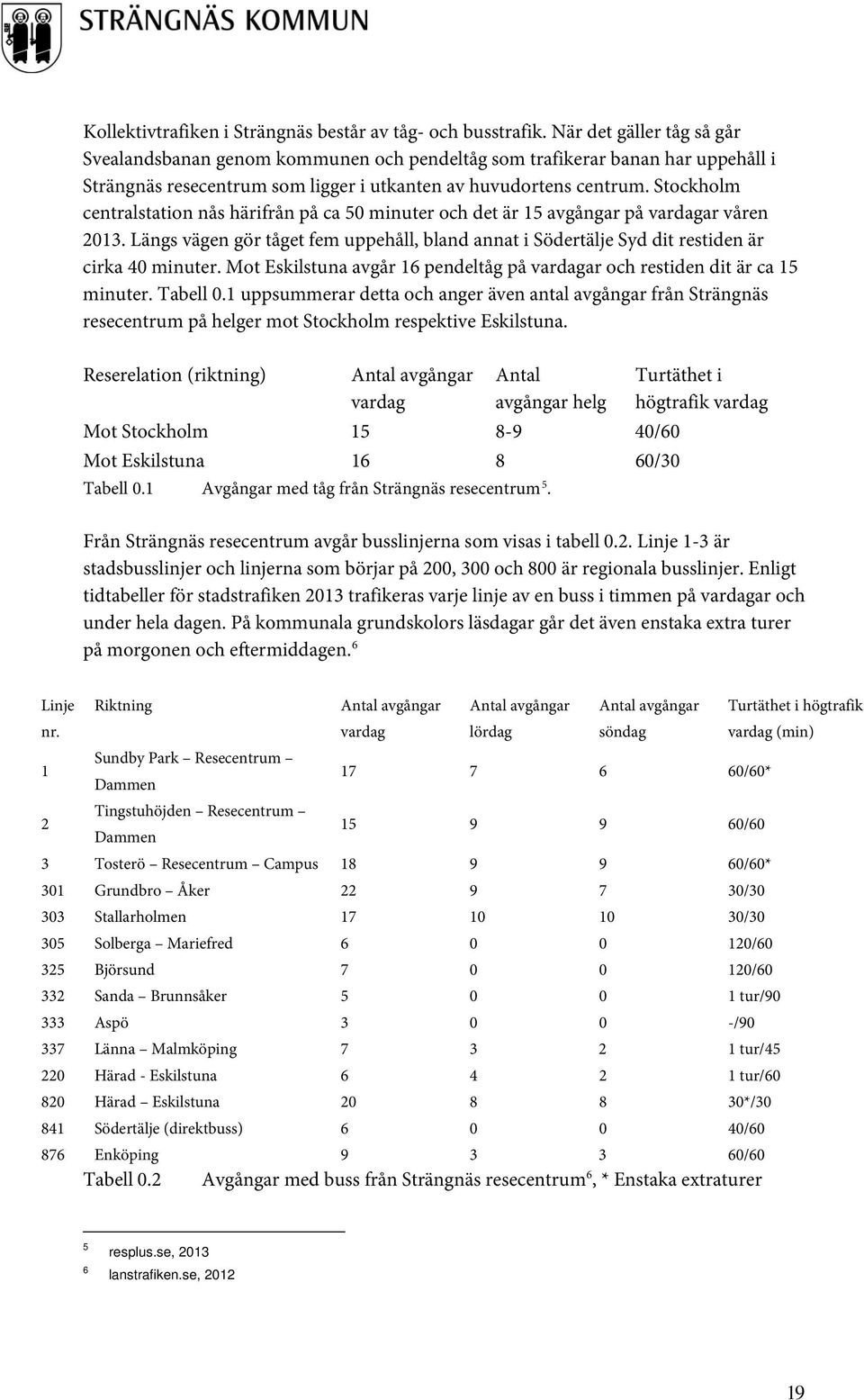 Stockholm centralstation nås härifrån på ca 50 minuter och det är 15 avgångar på vardagar våren 2013. Längs vägen gör tåget fem uppehåll, bland annat i Södertälje Syd dit restiden är cirka 40 minuter.