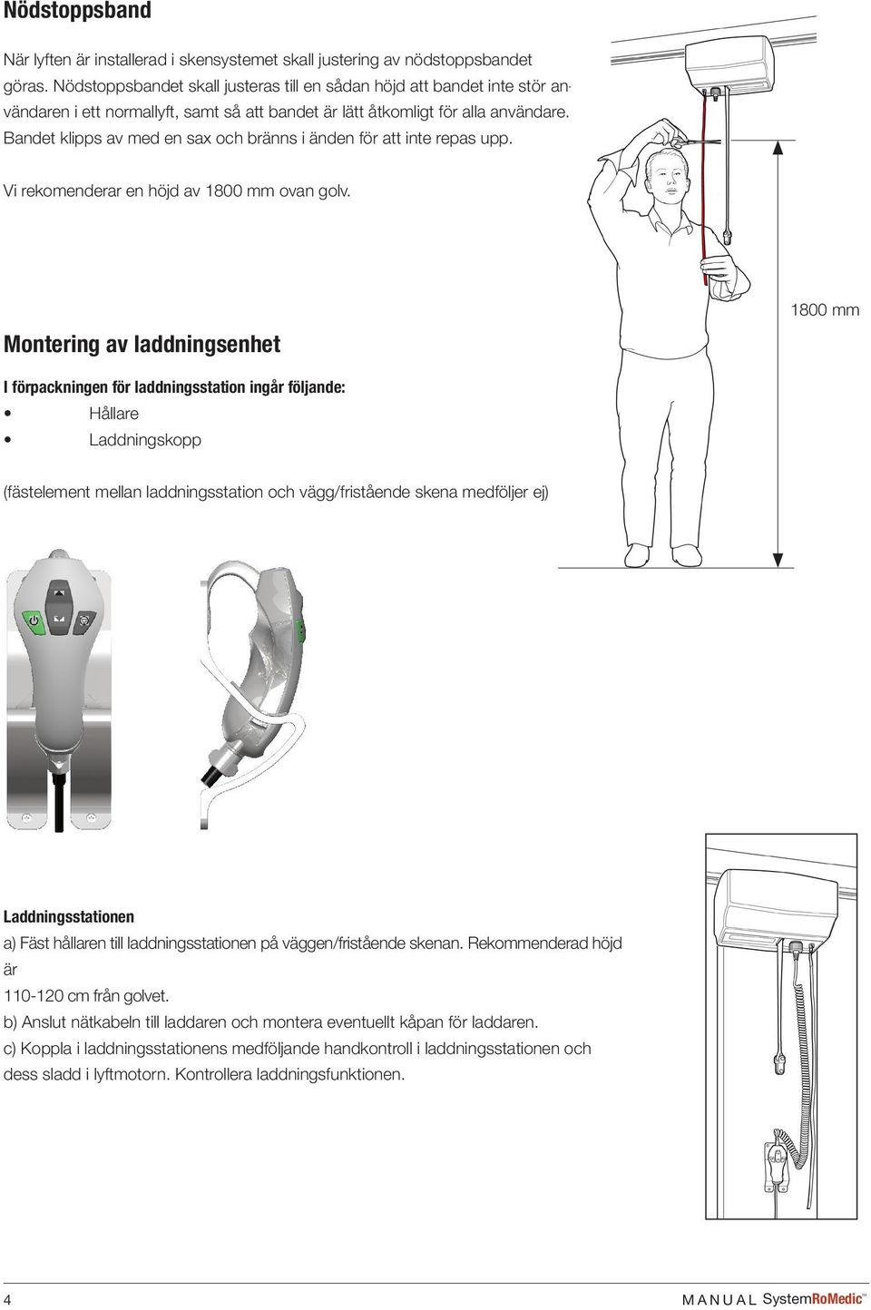 Bandet klipps av med en sax och bränns i änden för att inte repas upp. Vi rekomenderar en höjd av 1800 mm ovan golv.