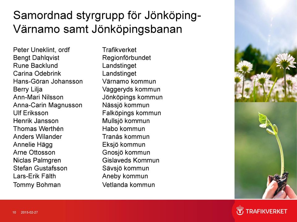 Stefan Gustafsson Lars-Erik Fälth Tommy Bohman Trafikverket Regionförbundet Landstinget Landstinget Värnamo kommun Vaggeryds kommun Jönköpings kommun Nässjö