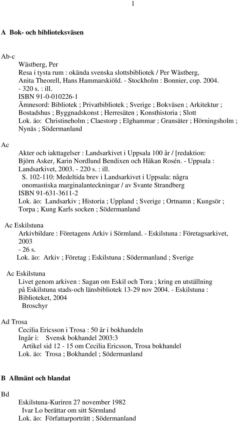 äo: Christineholm ; Claestorp ; Elghammar ; Gransäter ; Hörningsholm ; Nynäs ; Södermanland Ac Akter och iakttagelser : Landsarkivet i Uppsala 100 år / [redaktion: Björn Asker, Karin Nordlund
