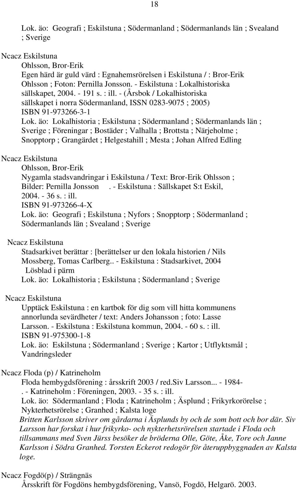 Foton: Pernilla Jonsson. - Eskilstuna : Lokalhistoriska sällskapet, 2004. - 191 s. : ill. - (Årsbok / Lokalhistoriska sällskapet i norra Södermanland, ISSN 0283-9075 ; 2005) ISBN 91-973266-3-1 Lok.