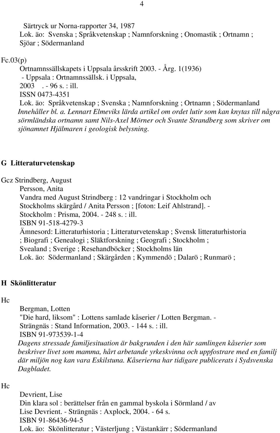 Lennart Elmeviks lärda artikel om ordet lutir som kan knytas till några sörmländska ortnamn samt Nils-Axel Mörner och Svante Strandberg som skriver om sjönamnet Hjälmaren i geologisk belysning.