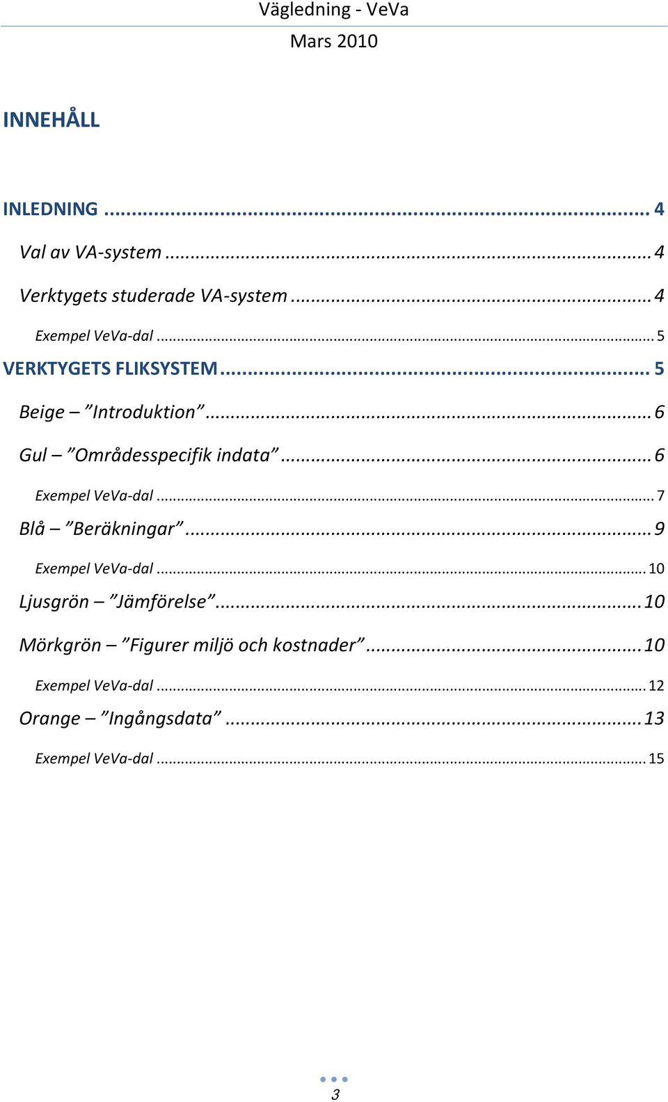 .. 6 Exempel VeVa-dal... 7 Blå Beräkningar... 9 Exempel VeVa-dal... 10 Ljusgrön Jämförelse.