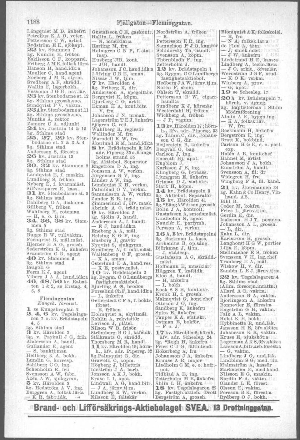 22 kv, Stammen 7 Holmgren C N P, f.-stat.- Sohfdorsky Th, handl. -.I, snick.mäst. äg. Kumlin H, fröken insp. Svensson A, köpm, -' J 'V J änkefru Eskilsson C F, kopparsl. Husberg'JlB, kont.