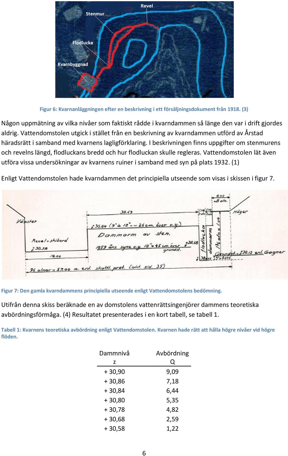 I beskrivningen finns uppgifter om stenmurens och revelns längd, flodluckans bredd och hur flodluckan skulle regleras.