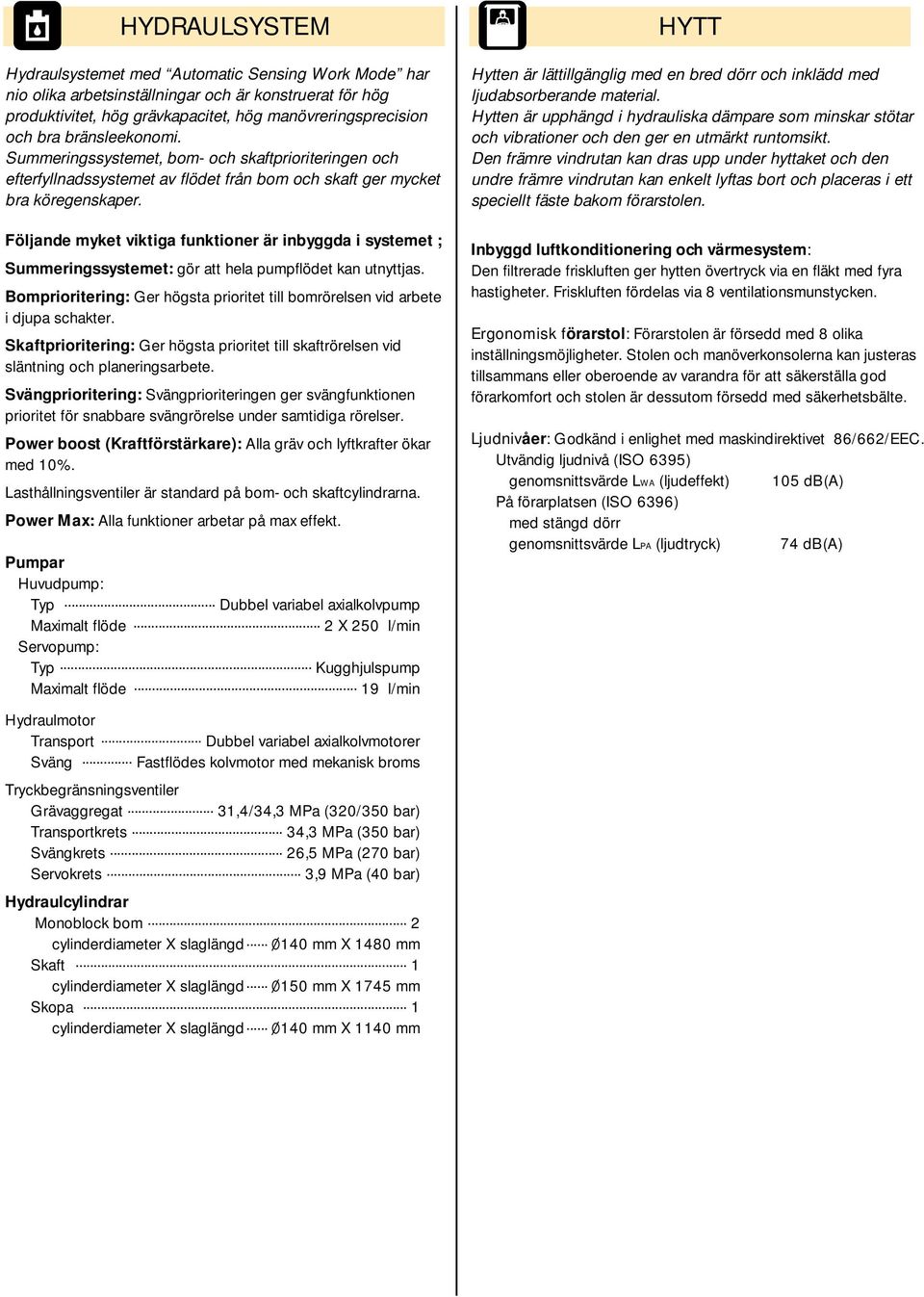 Följande myket viktiga funktioner är inbyggda i systemet ; Summeringssystemet: gör att hela pumpflödet kan utnyttjas. prioritering: Ger högsta prioritet till bomrörelsen vid arbete i djupa schakter.
