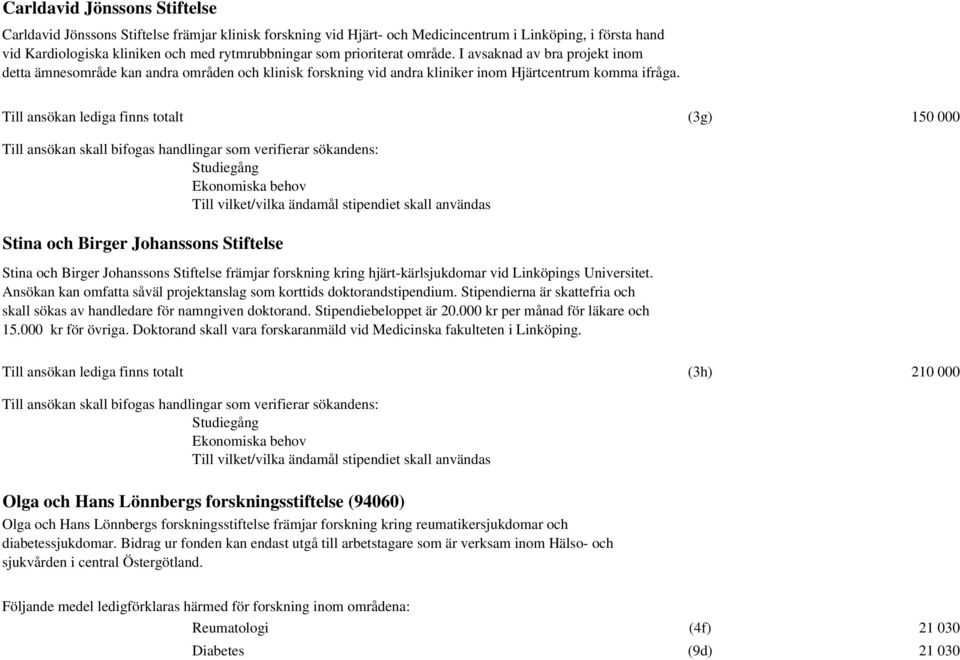 Till ansökan lediga finns totalt (3g) 150 000 Studiegång Till vilket/vilka ändamål stipendiet skall användas Stina och Birger Johanssons Stiftelse Stina och Birger Johanssons Stiftelse främjar