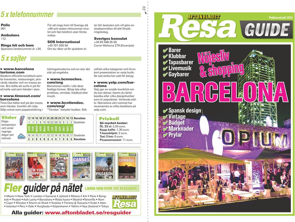 com/ barcelona Time Out håller koll på det mesta som händer, framför allt nöje. Säljs också som papperstidning i Väder Dagstemperatur och antal regniga dagar per månad.