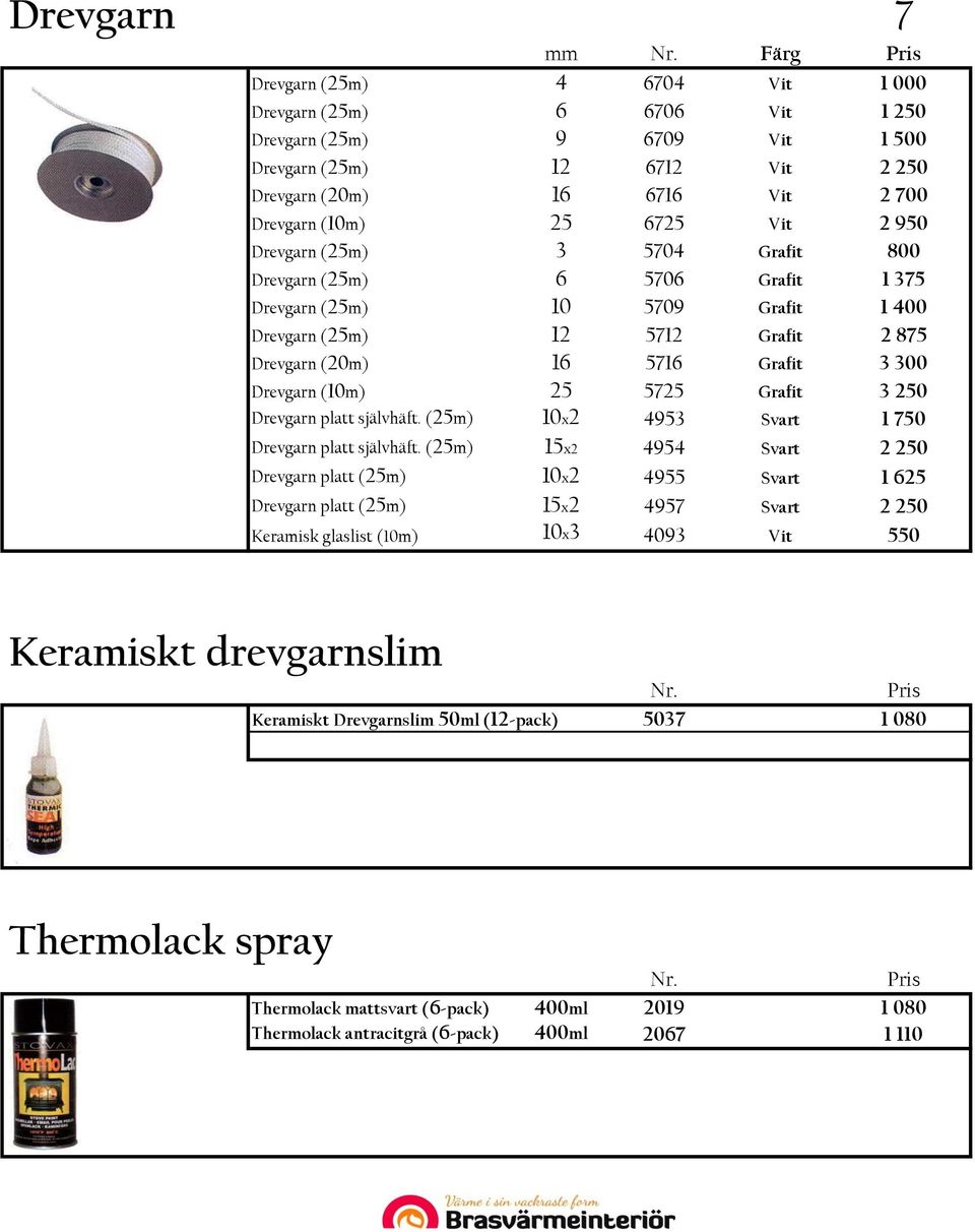 (10m) 25 5725 Grafit 3 250 Drevgarn platt självhäft. (25m) 10x2 4953 Svart 1 750 Drevgarn platt självhäft.