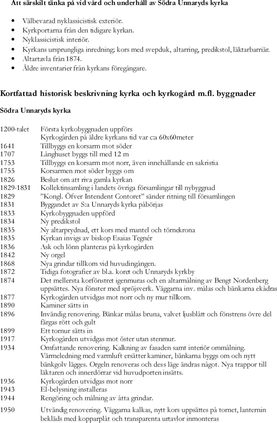 Kortfattad historisk beskrivning kyrka och kyrkogård m.fl.