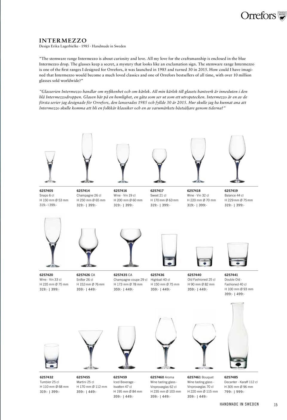 The stemware range Intermezzo is one of the first ranges I designed for Orrefors, it was launched in 1985 and turned 30 in 2015.